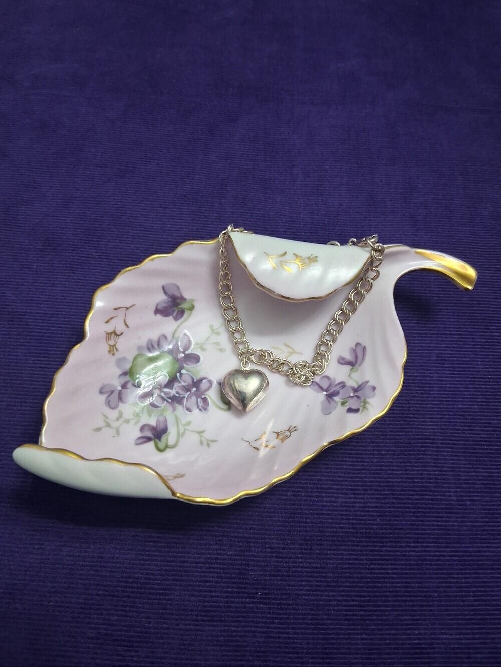 Vintage Porcelain Violets Trinket Dish Hand-painted Blush Pink